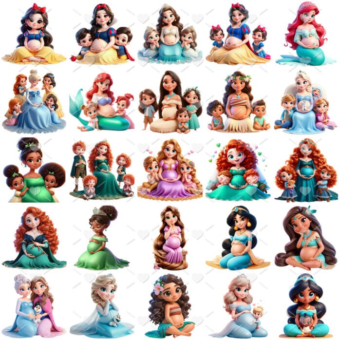 Kit digital Princesas Disney Gestantes Dia das Mães 2024