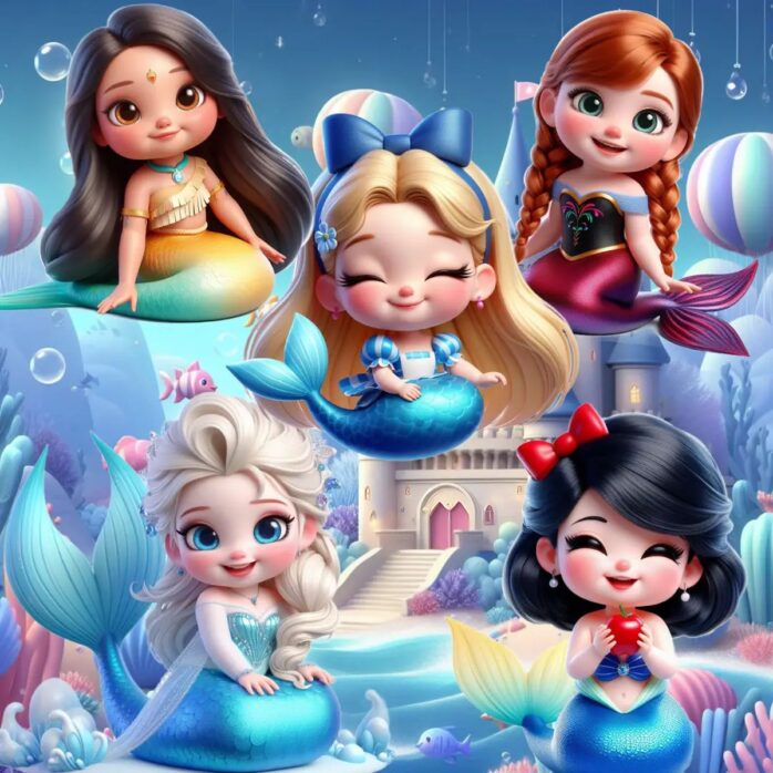 Kit Digital Princesas Sereias Ilustrações Mascotinhas Fofas