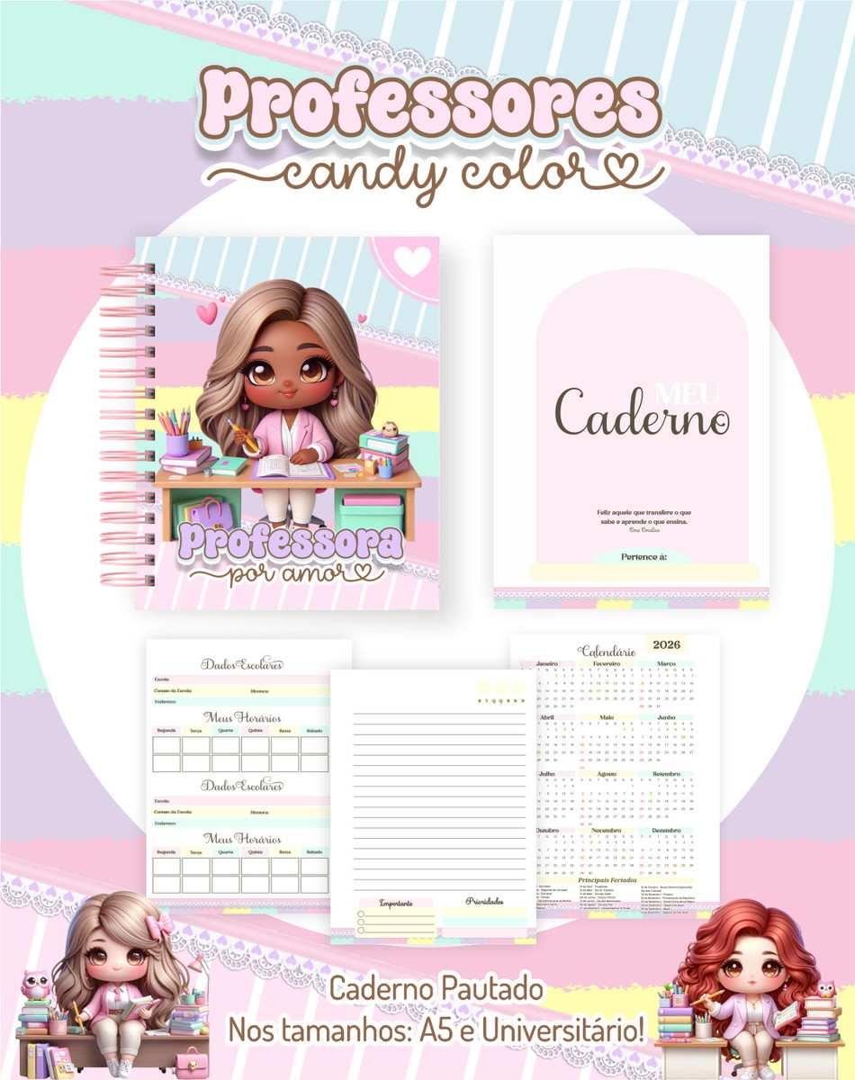 Kit Digital Professoras Candy 2025 Papelaria Personalizada 2 Kit Digital Professoras Candy 2025 Papelaria Personalizada - Imagem 2