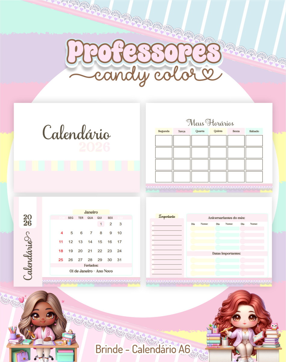 Kit Digital Professoras Candy 2025 Papelaria Personalizada 3 Kit Digital Professoras Candy 2025 Papelaria Personalizada - Imagem 3