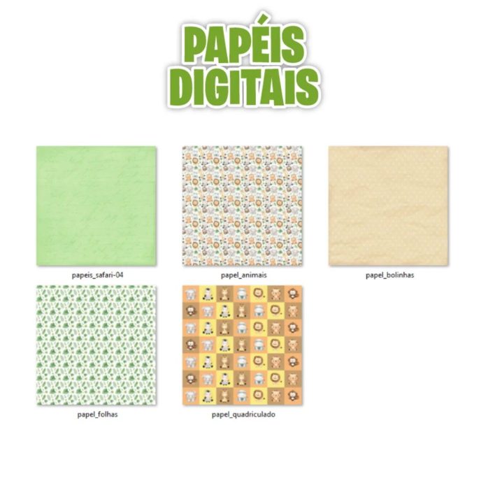 Kit Digital Safari Verde Aquarela Carrinho Animais
