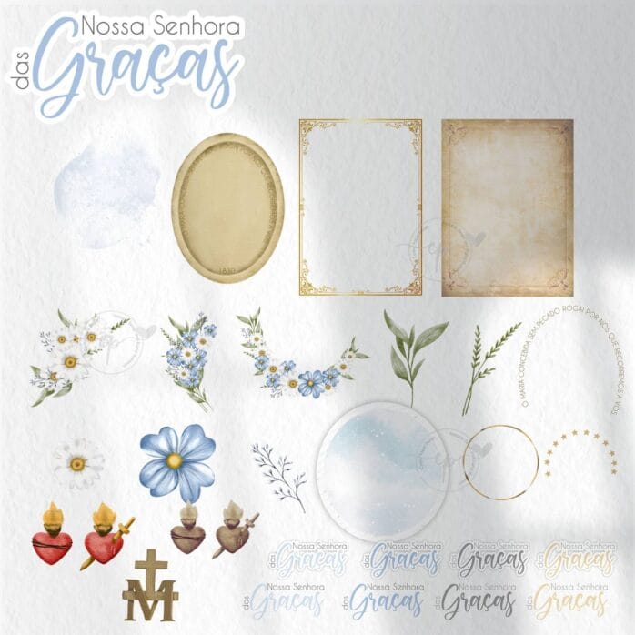 Kit Digital Santinhos Aquarelado Nossa Senhora das Graças V2