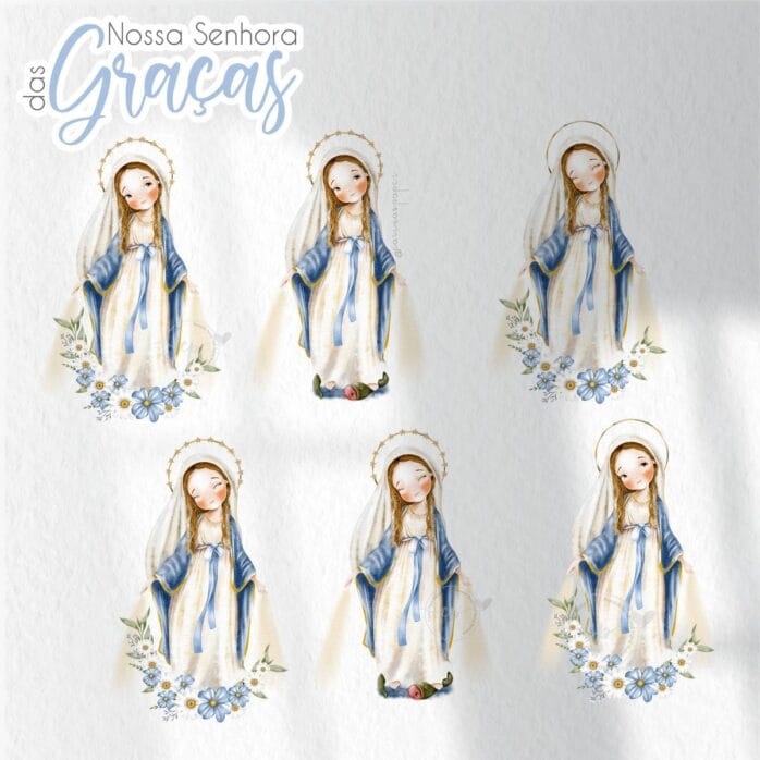 Kit Digital Santinhos Aquarelado Nossa Senhora das Graças V2