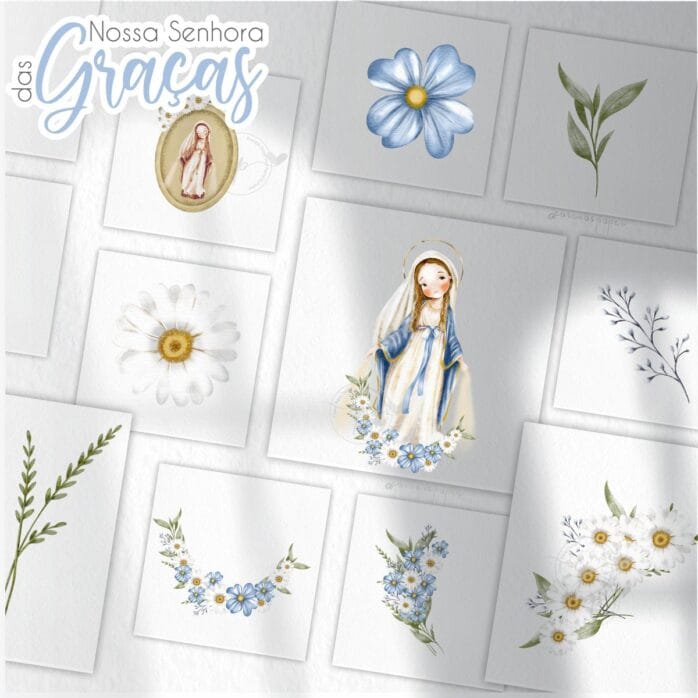 Kit Digital Santinhos Aquarelado Nossa Senhora das Graças V2