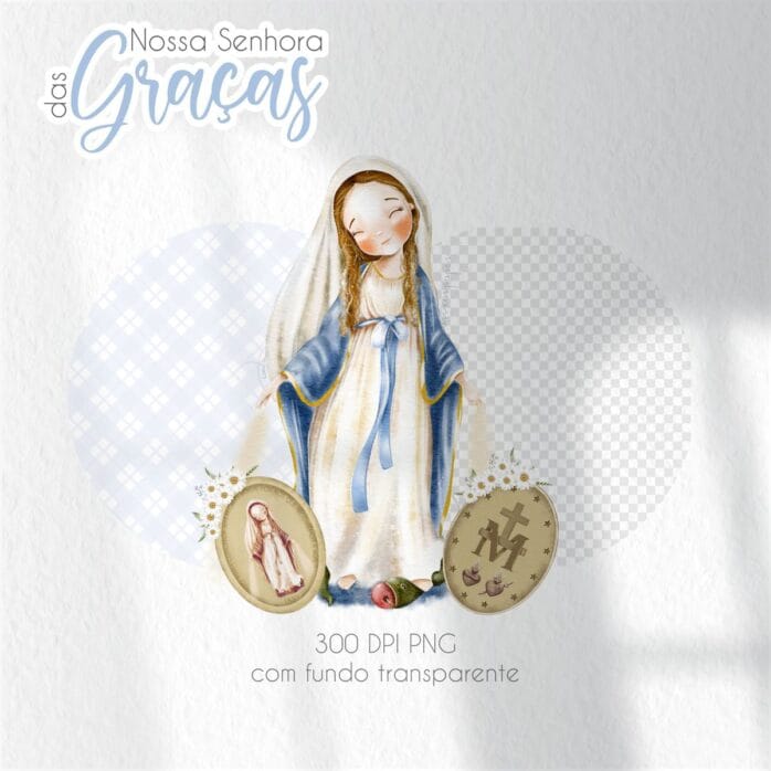 Kit Digital Santinhos Aquarelado Nossa Senhora das Graças V2