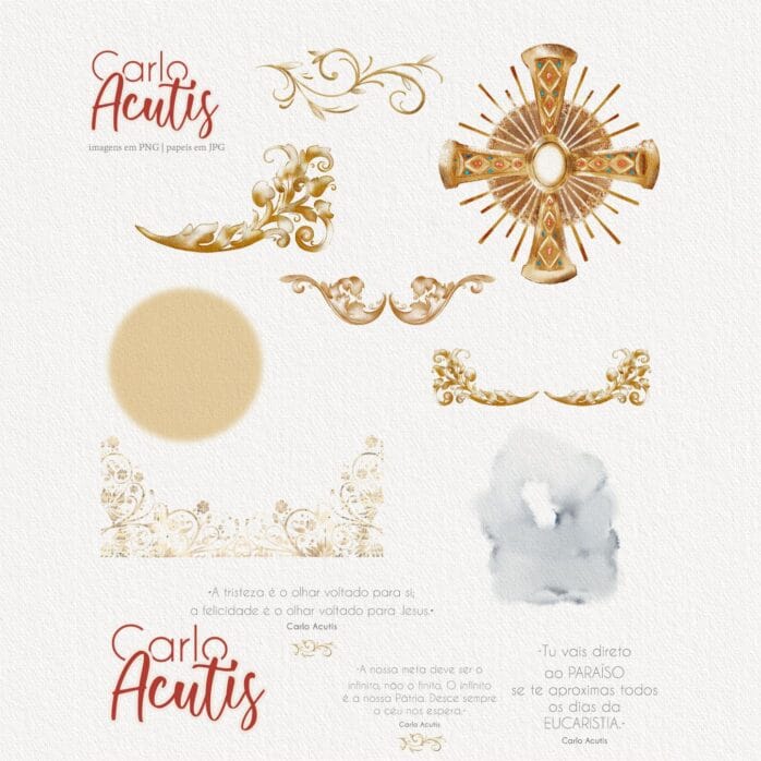 Kit Digital Santinhos Beato Carlo Acutis PNG Aquarelado