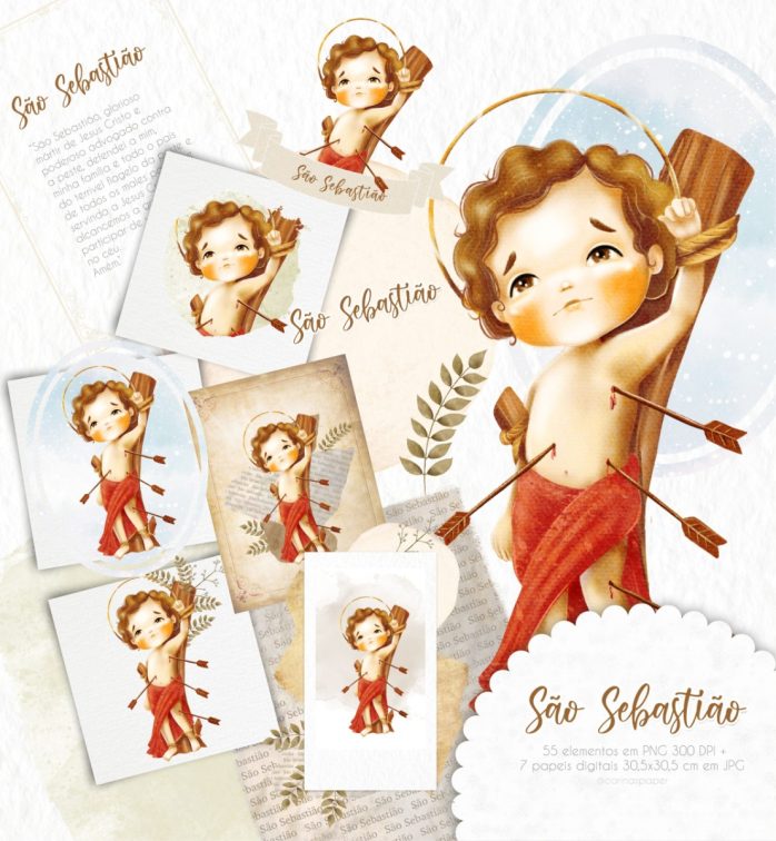 Kit Digital Santinhos Em Aquarela São Sebastião Imagens Png