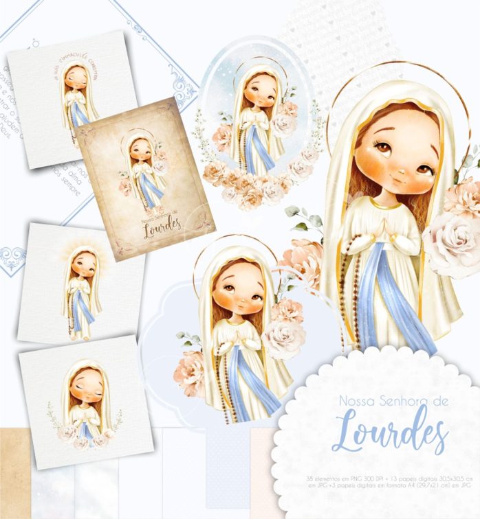 Kit Digital Santinhos Nossa Senhora De Lourdes Strapbook Png