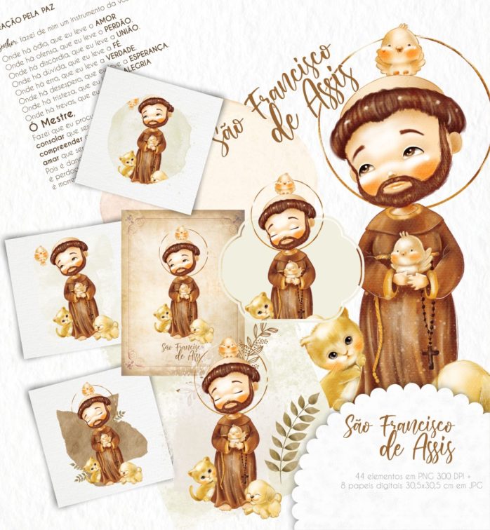 Kit Digital Santinhos São Francisco De Assis Aquarela Png