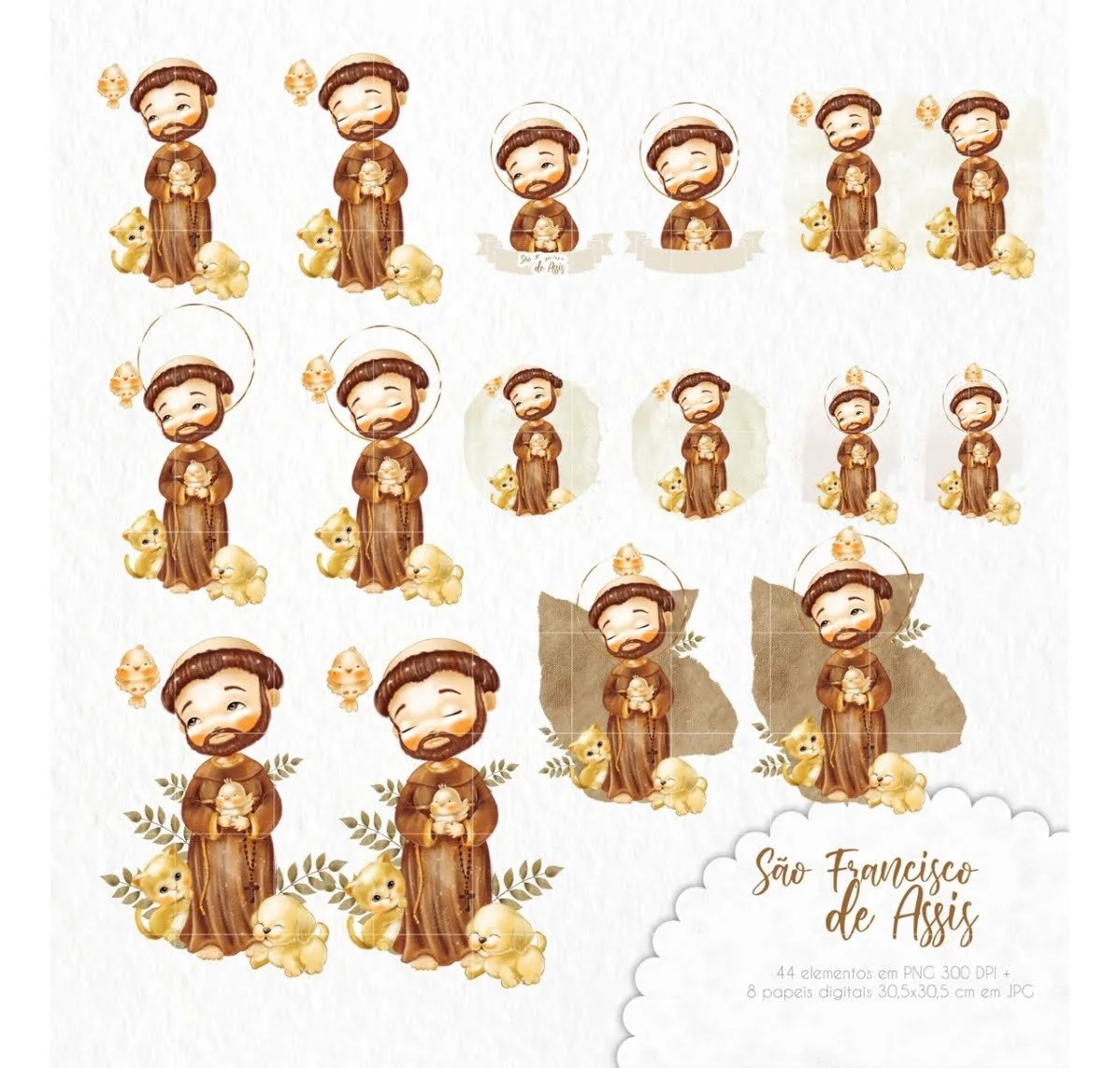 Kit Digital Santinhos São Francisco De Assis Aquarela Png