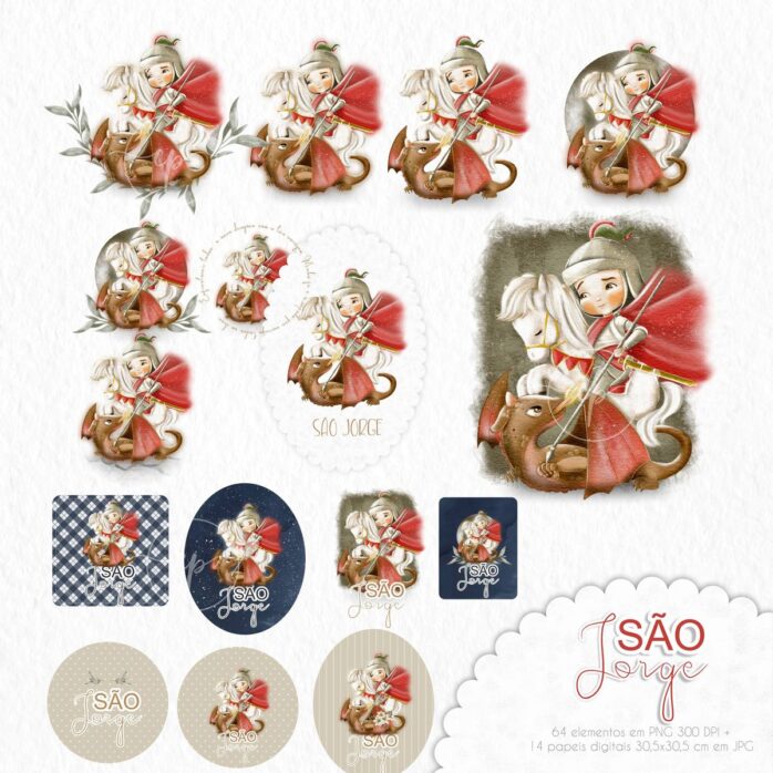 Kit Digital São Jorge Santinhos Png Ilustrações Católicas