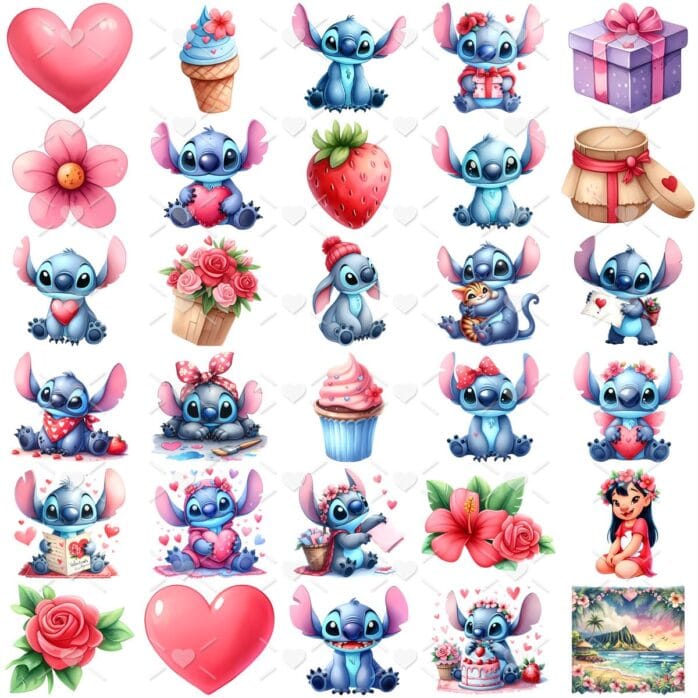 Kit Digital Stitch Valentine Dia dos Namorados Cliparts Png