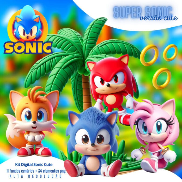 Kit Digital Super Sonic 3D Cute Ilustrações Png Bebe Baby