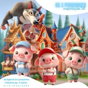Kit Digital Três Porquinhos Png Menino + Lobo Mau + Cenários 7 Kit Digital Três Porquinhos Png Menino + Lobo Mau + Cenários