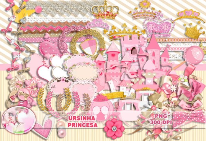 Kit Digital Ursinha Princesa Rosa Ilustrações Png Scrapbook