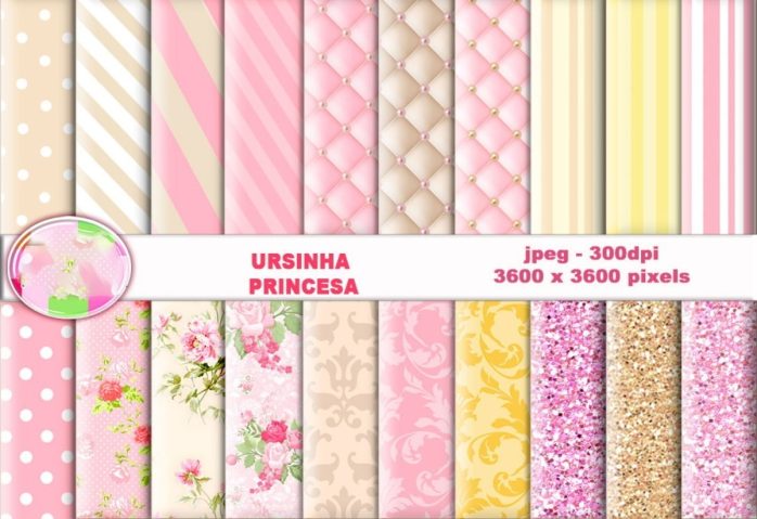 Kit Digital Ursinha Princesa Rosa Ilustrações Png Scrapbook