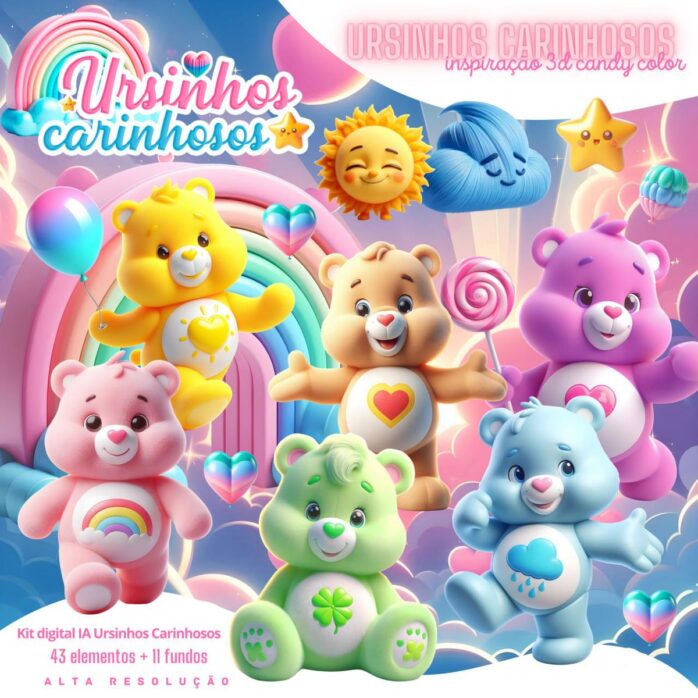 Kit Digital Ursinhos Carinhosos Baby Png Ilustrações 3D Fofo