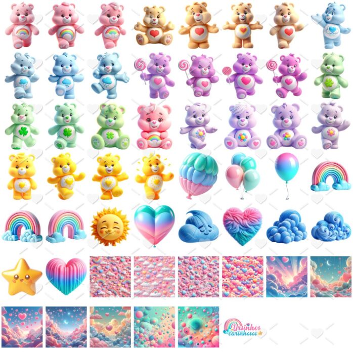 Kit Digital Ursinhos Carinhosos Baby Png Ilustrações 3D Fofo