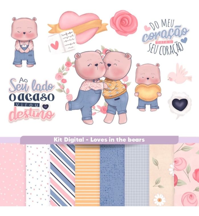 Kit Digital Ursinhos Namorados Frases E Ilustrações Mimosas