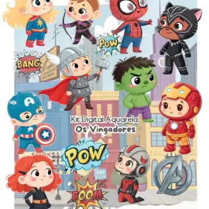 Kit Digital Vingadores Aquarelado Imagens PNG Fofas 21 Kit Digital Vingadores Aquarelado Imagens PNG Fofas