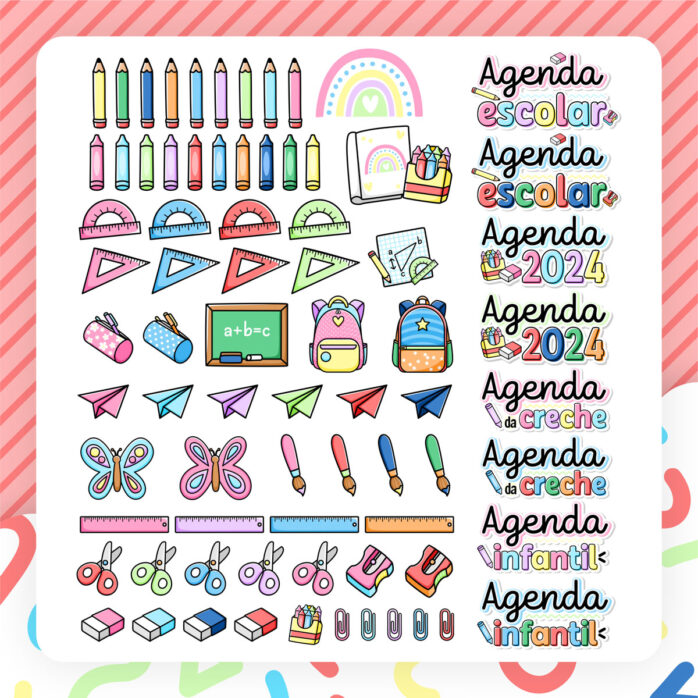 Kit Digital Volta às Aulas Agendas Cadernos Tabuada Ilustrações