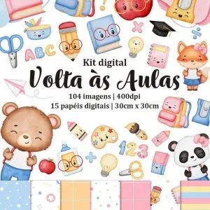 Kit Digital Volta As Aulas Aquarela Materiais Escolares Png