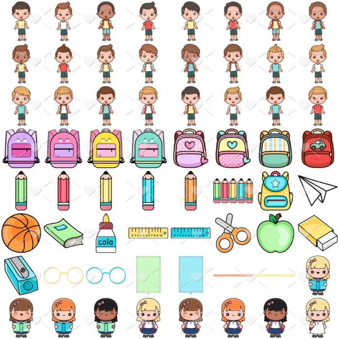 Kit Digital Volta Às Aulas Bonequinhos Fofos Alunos Escolar