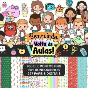 Kit Digital Volta Às Aulas Bonequinhos Fofos Alunos Escolar