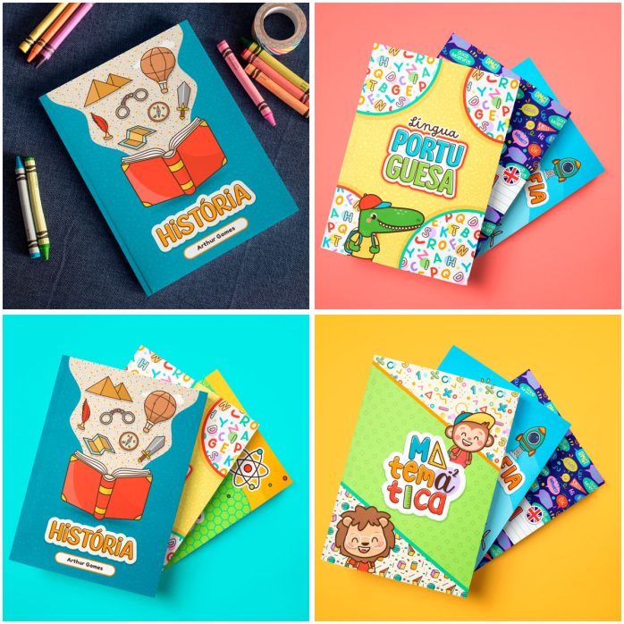 Kit Digital Volta Às Aulas Cadernos Figuras Tabuáda Cards