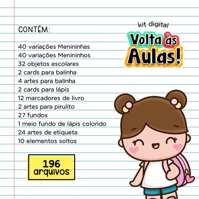 Kit Digital Volta Às Aulas Figuras Etiquetas Bonequinhos