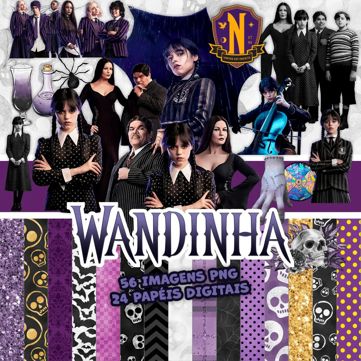 Kit Digital Wandinha Wednesday Família Addams Scrapbook Png 1 Kit Digital Wandinha Wednesday Família Addams Scrapbook Png
