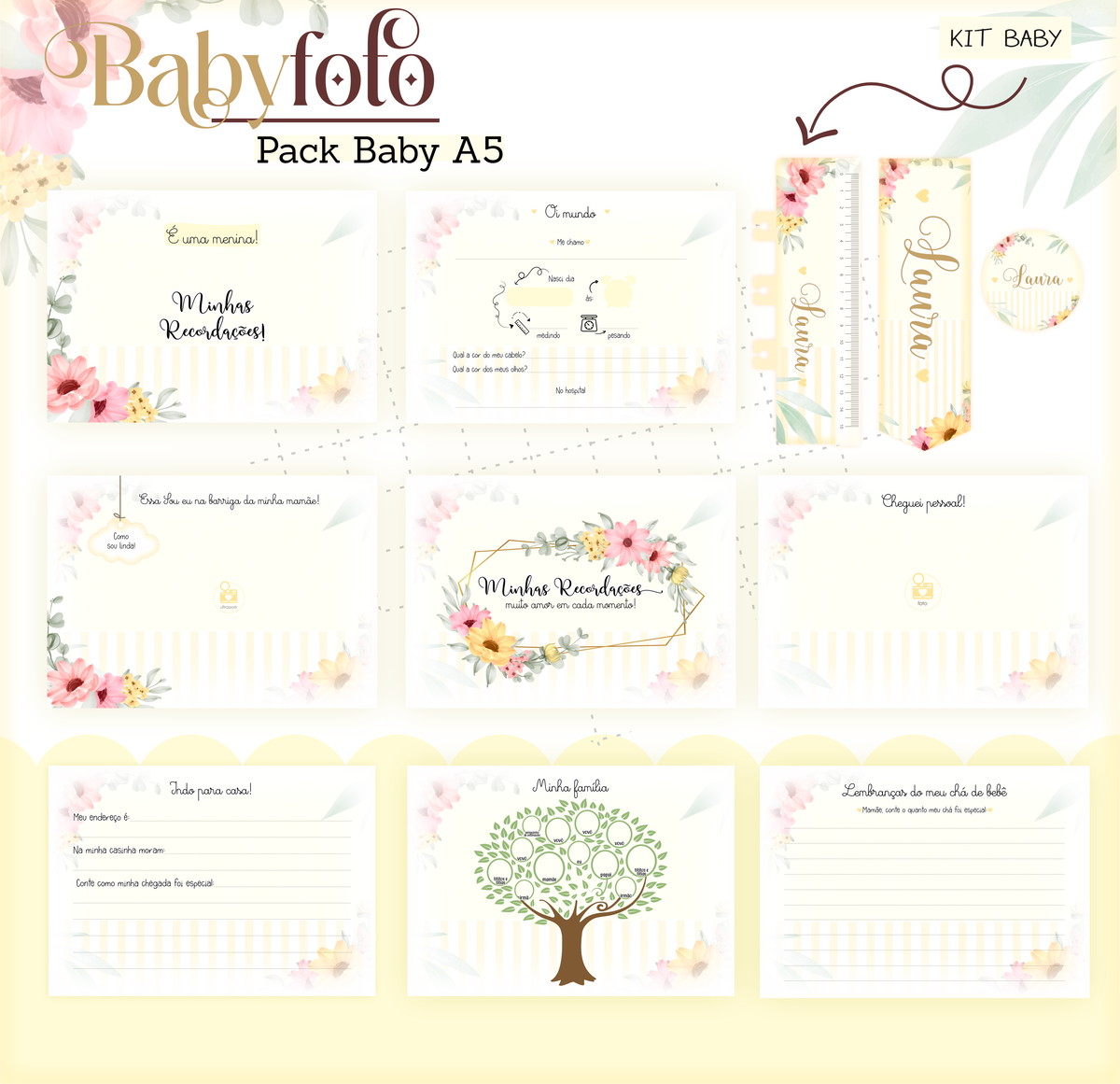 Kit Encadernação Baby Menina Digital para Scrapbooking 3 Kit Encadernação Baby Menina Digital para Scrapbooking - Imagem 3