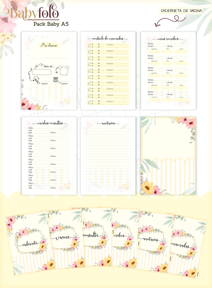 Kit Encadernação Baby Menina Digital para Scrapbooking 5 Kit Encadernação Baby Menina Digital para Scrapbooking - Imagem 5