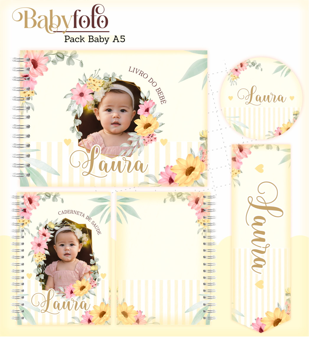 Kit Encadernação Baby Menina Digital para Scrapbooking 1 Kit Encadernação Baby Menina Digital para Scrapbooking