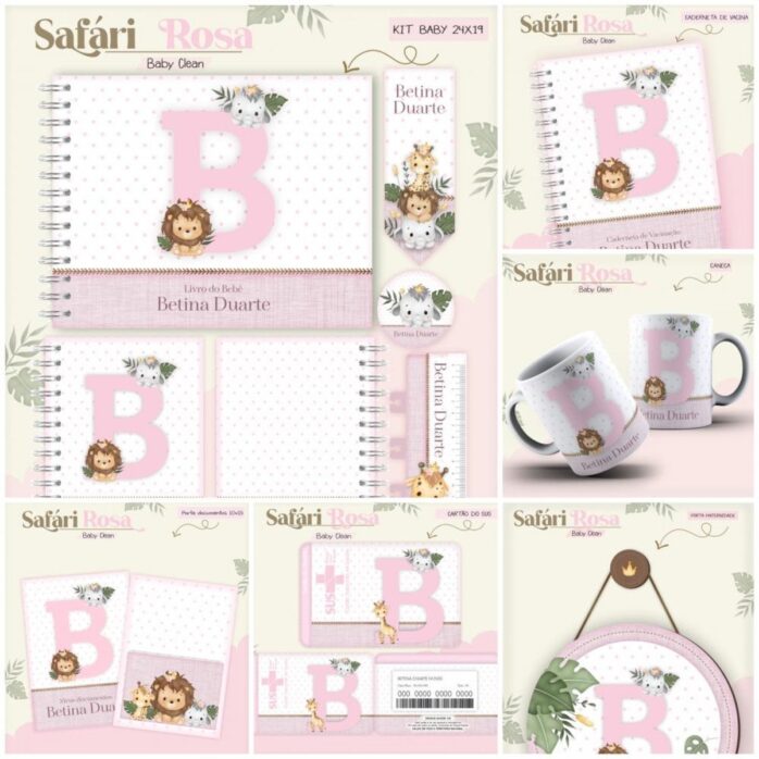 Kit Encadernação Baby Safari Rosa Inicial