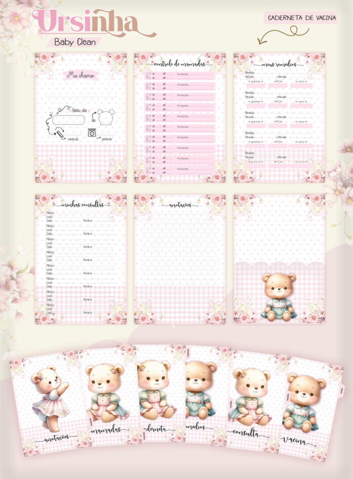 Kit Encadernação Baby Ursinha Rosa Inicial