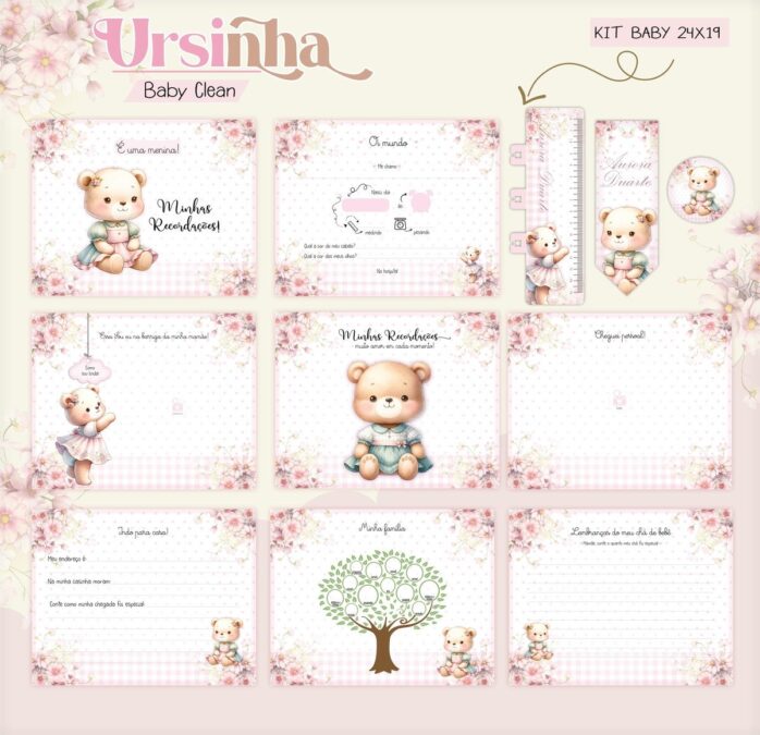 Kit Encadernação Baby Ursinha Rosa Inicial