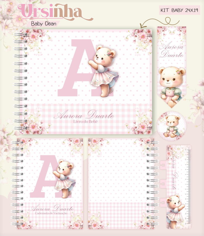 Kit Encadernação Baby Ursinha Rosa Inicial