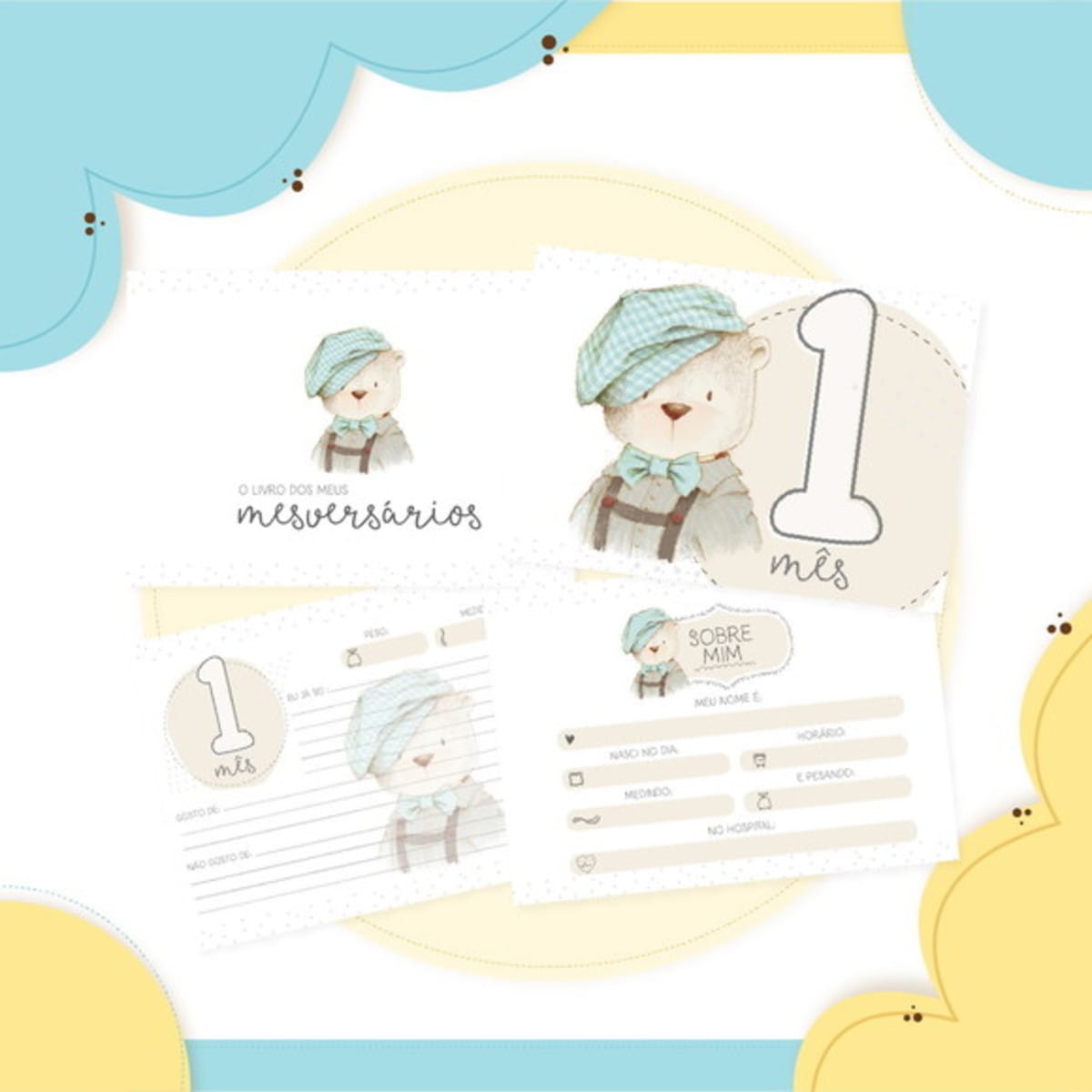 Kit Encadernação Ursinho Vintage para Álbuns 4 Kit Encadernação Ursinho Vintage para Álbuns