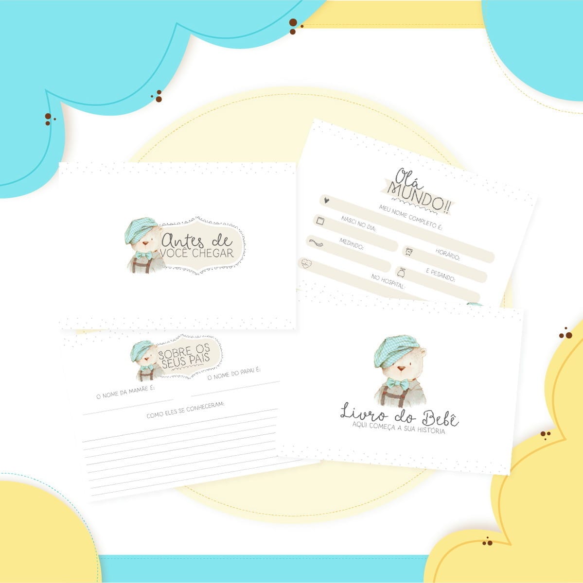 Kit Encadernação Ursinho Vintage para Álbuns 5 Kit Encadernação Ursinho Vintage para Álbuns