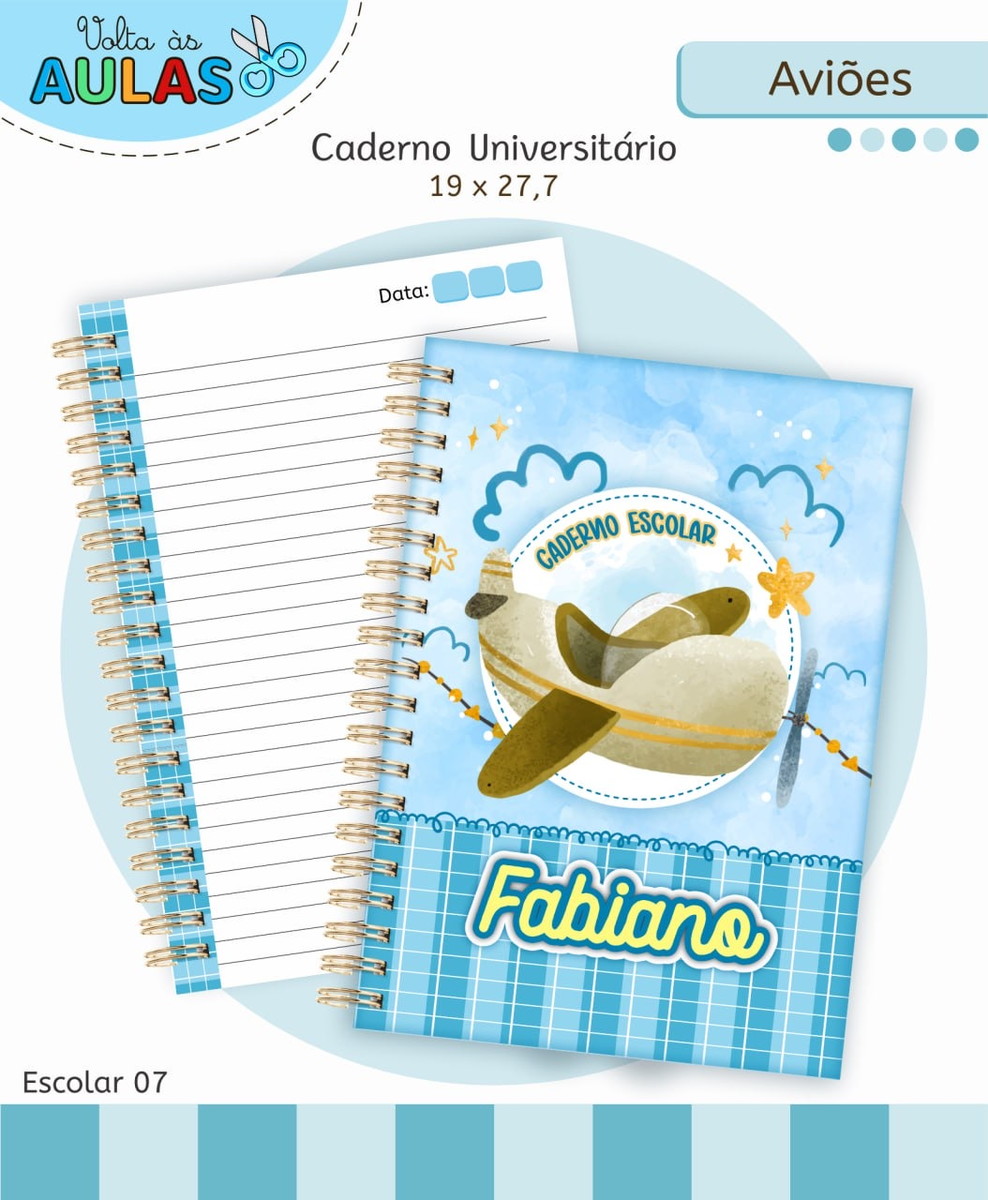 Kit Escolar Aviões para Sublimação e Encadernação 1 Kit Escolar Aviões para Sublimação e Encadernação