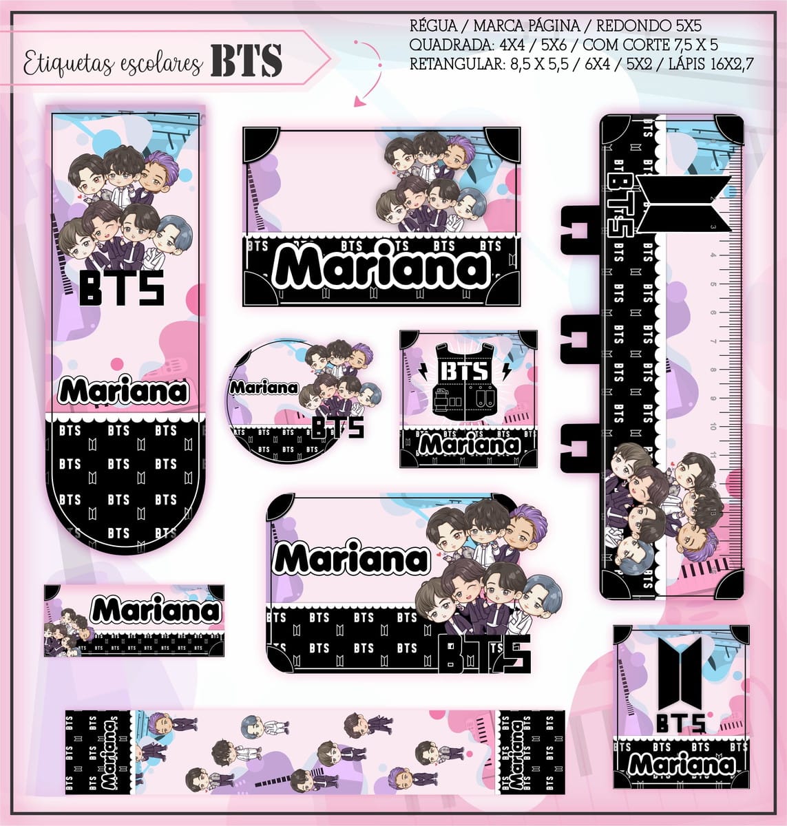 Kit Escolar BTS Arquivo Digital Para Personalizar 5 Kit Escolar BTS Arquivo Digital Para Personalizar - Imagem 5