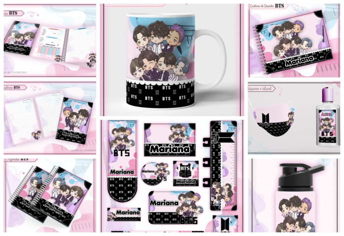 Kit Escolar BTS Arquivo Digital Para Personalizar 1 Kit Escolar BTS Arquivo Digital Para Personalizar