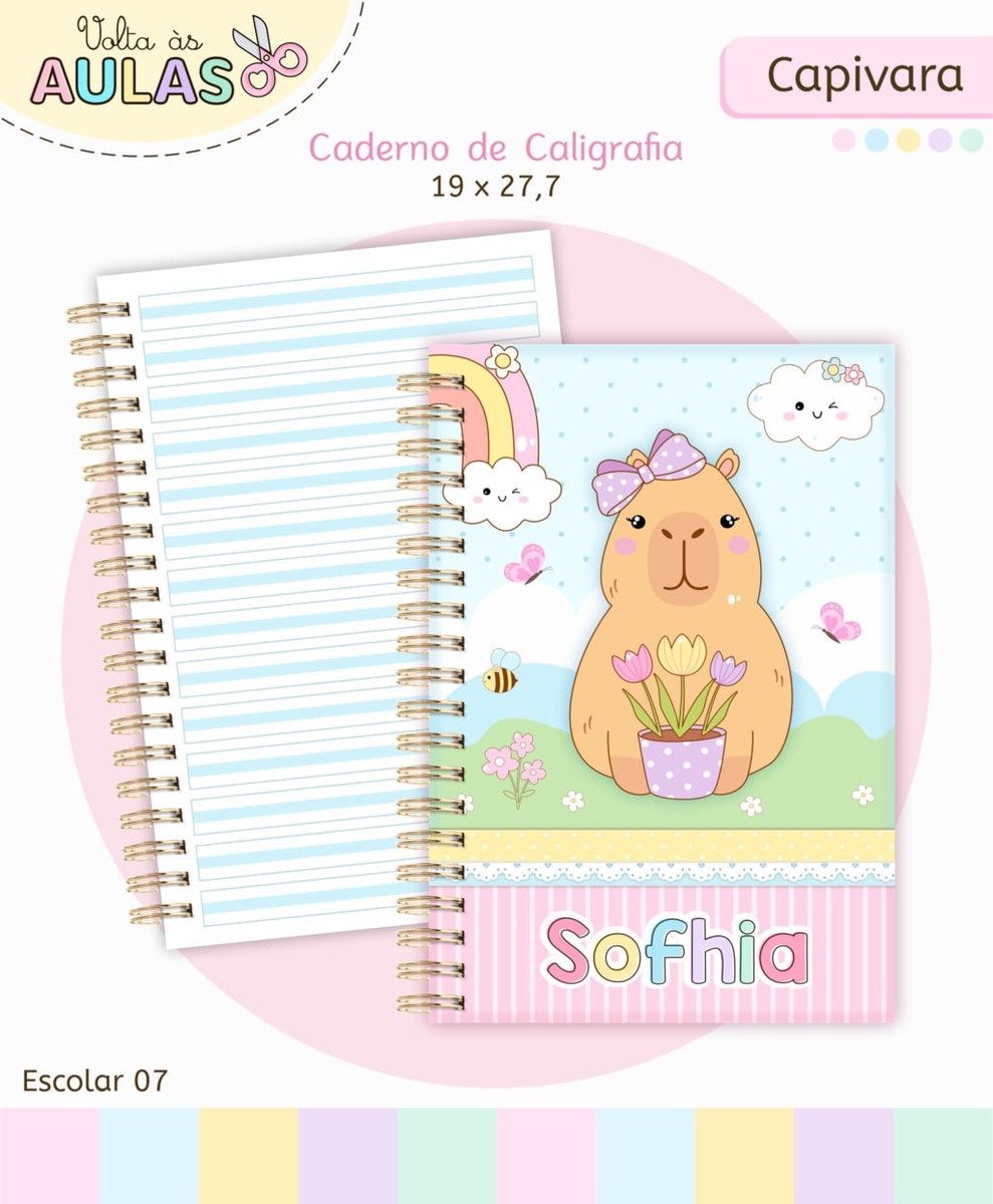 Kit Escolar Capivara Menina Arquivo Digital Fofo 3 Kit Escolar Capivara Menina Arquivo Digital Fofo - Imagem 3