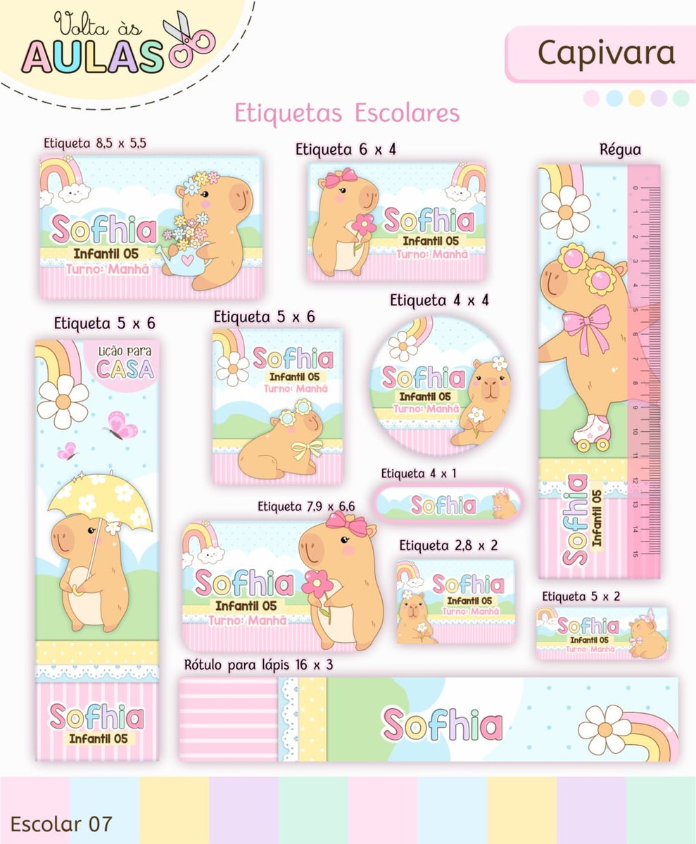 Kit Escolar Capivara Menina Arquivo Digital Fofo 4 Kit Escolar Capivara Menina Arquivo Digital Fofo - Imagem 4