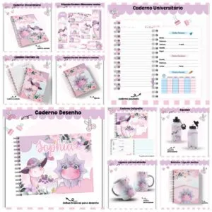 Kit Escolar Dino Menina 23 Kit Escolar Dino Menina