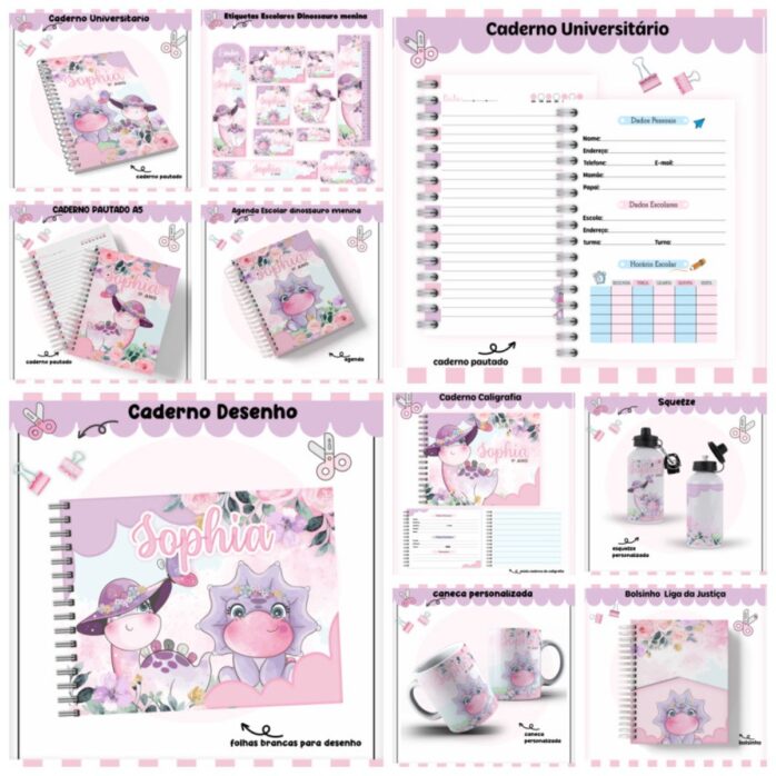 Kit Escolar Dino Menina