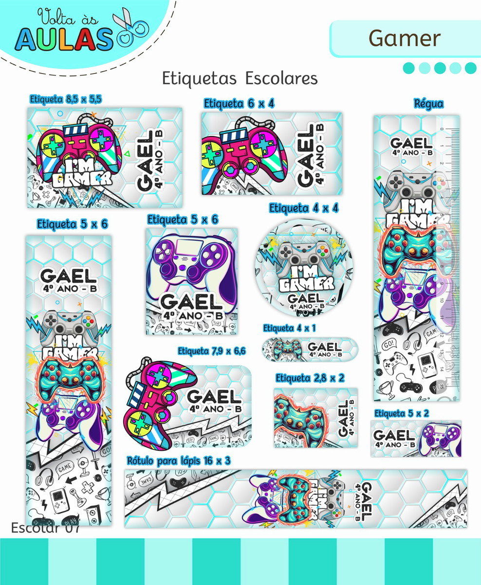 Kit Escolar Gamer para Sublimação e Scrapbooking 5 Kit Escolar Gamer para Sublimação e Scrapbooking - Imagem 5
