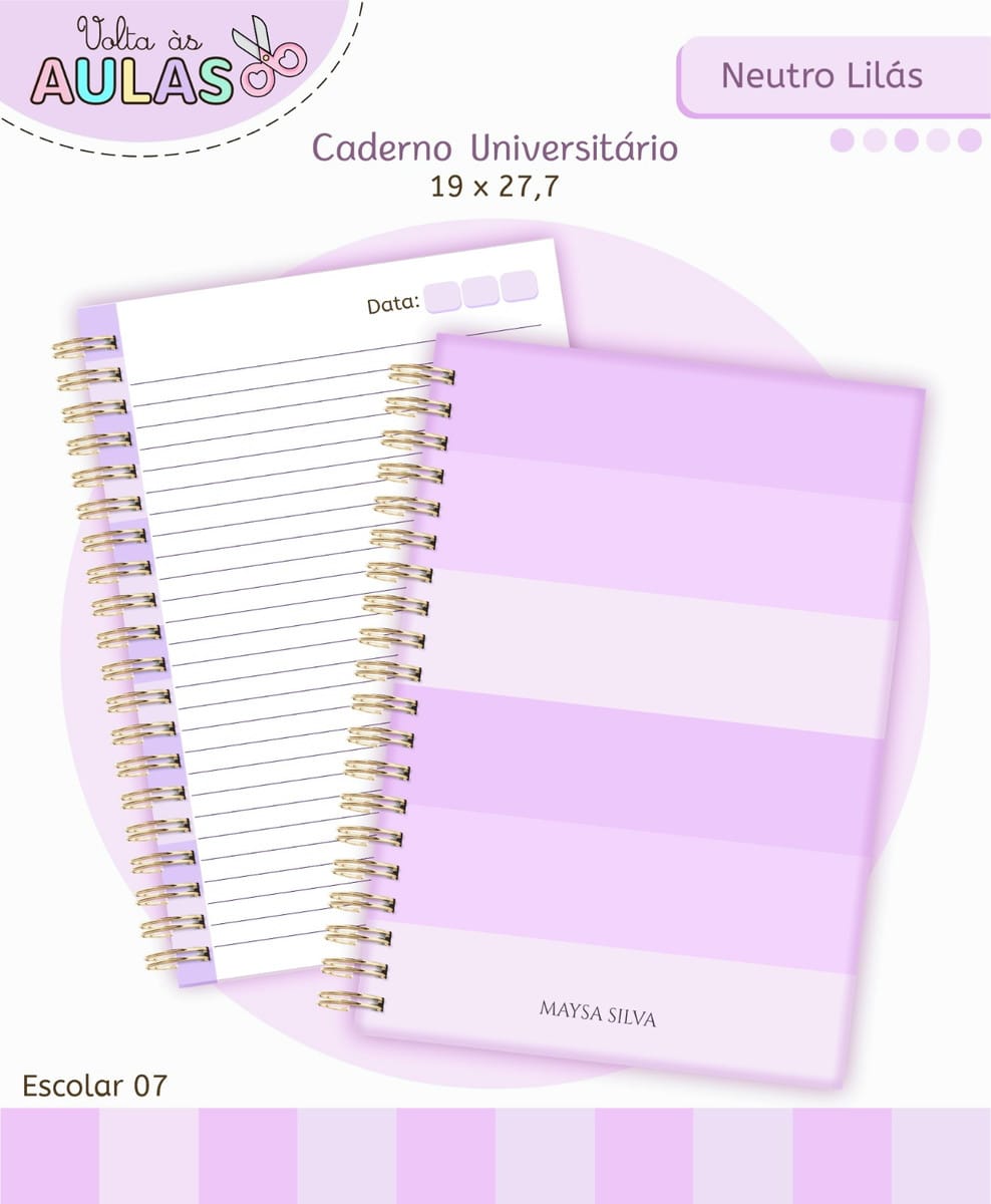 Kit Escolar Lilás Neutro Digital para Sublimação 2 Kit Escolar Lilás Neutro Digital para Sublimação - Imagem 2