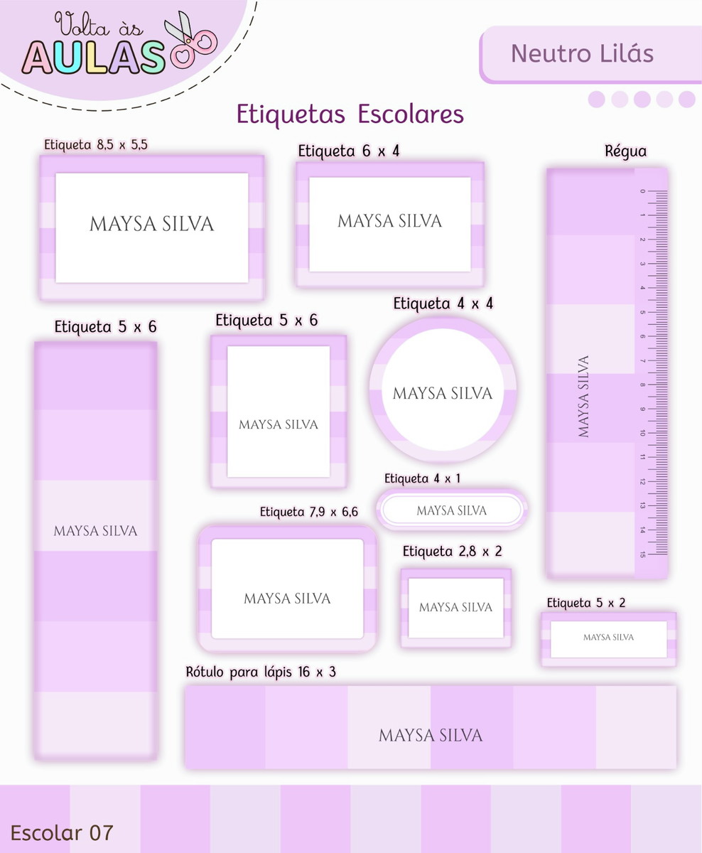 Kit Escolar Lilás Neutro Digital para Sublimação 3 Kit Escolar Lilás Neutro Digital para Sublimação - Imagem 3